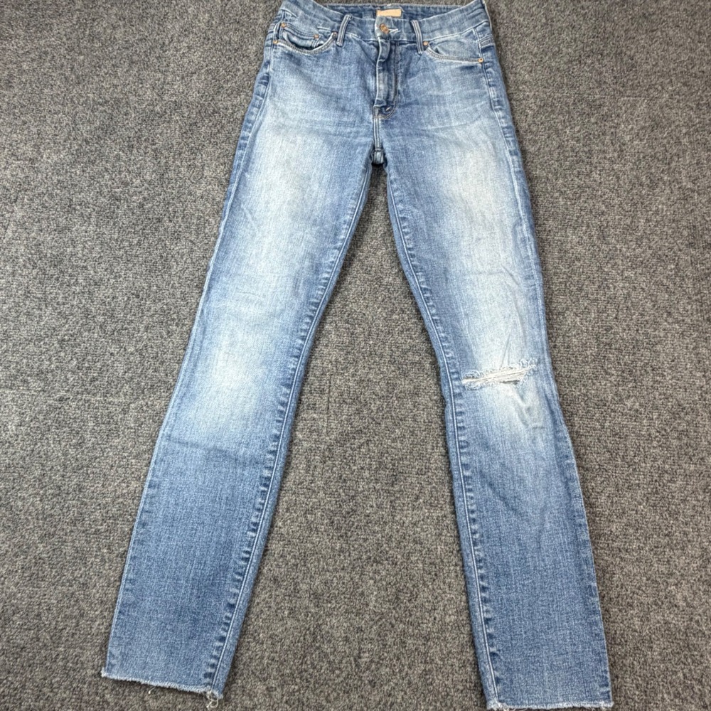 Mother Denim Light Wash Distressed Raw Hem Slim Straight Jeans Size 24 Blue